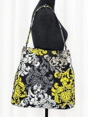 👜 Vera Bradley Quilted Floral Shoulder Bag | Black Yellow Boho Tote